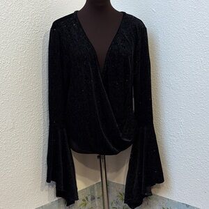 Cider stylish black and silver tone glitter bell sleeve blouse. Size 3XL.